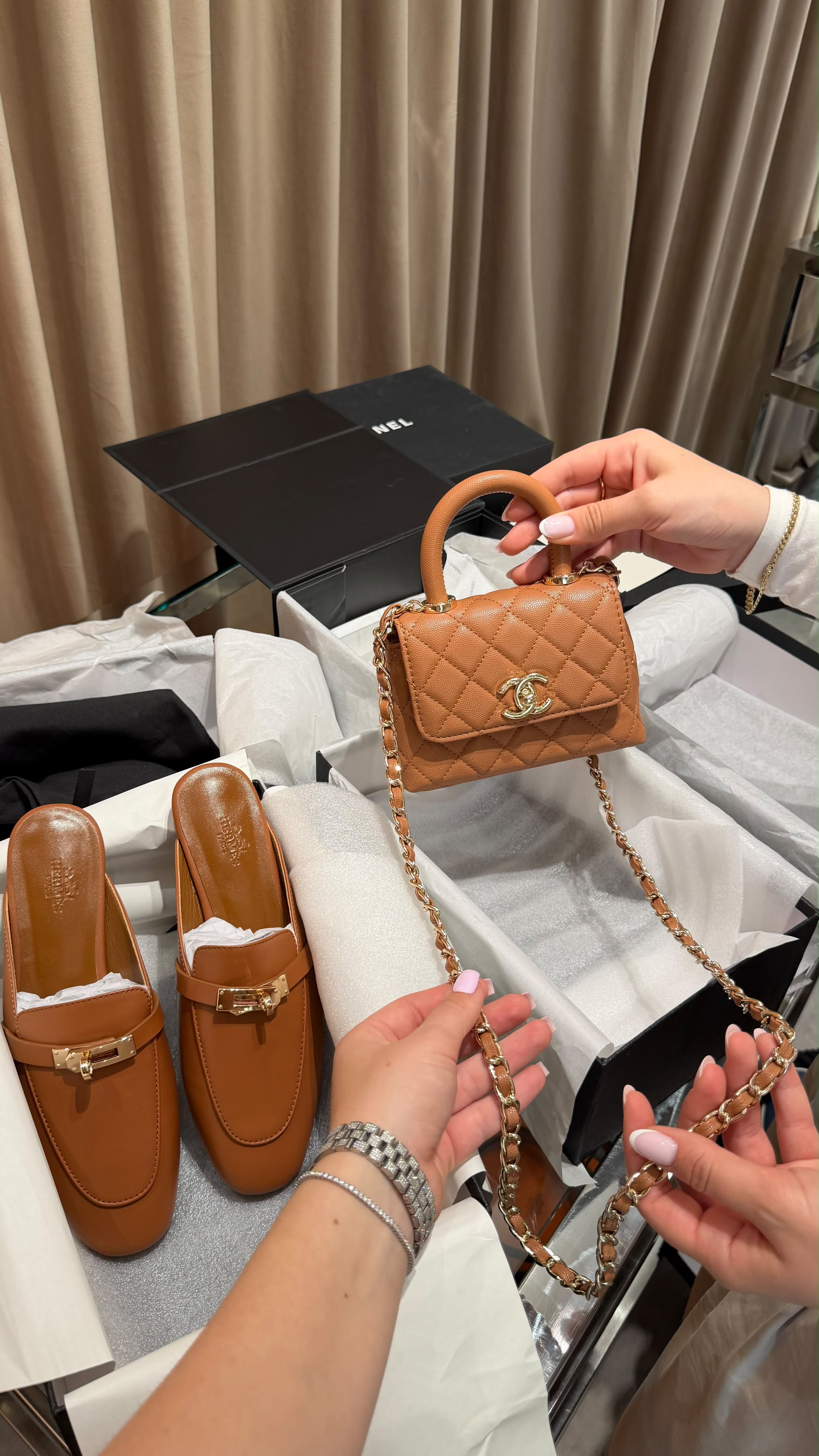 Hermes Mules and Chanel Bag